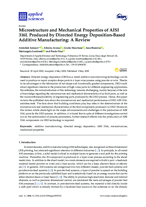 (PDF) Microstructure and Mechanical Properties of AISI 316L Produced by ...
