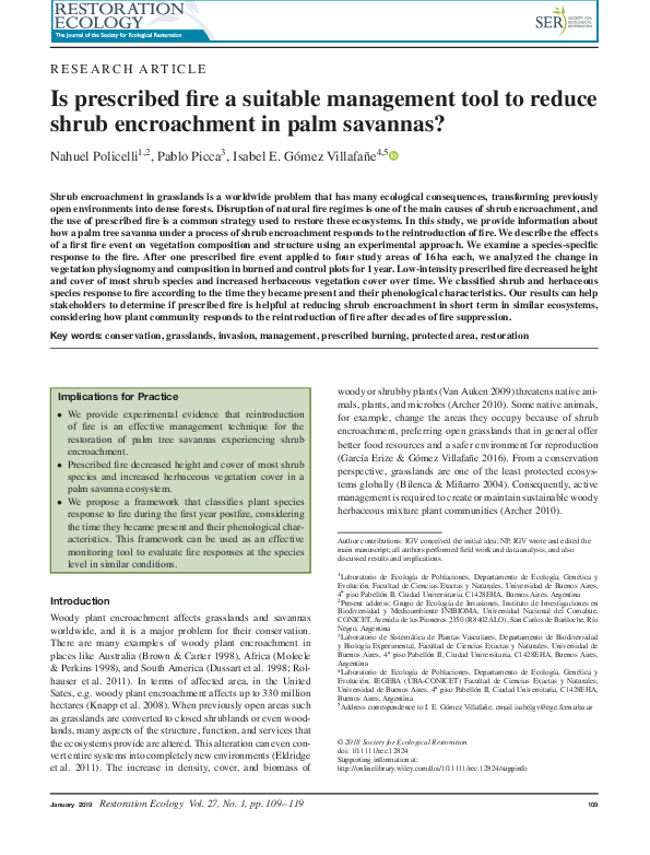 (PDF) Is prescribed fire a suitable management tool to reduce shrub encroachment in palm