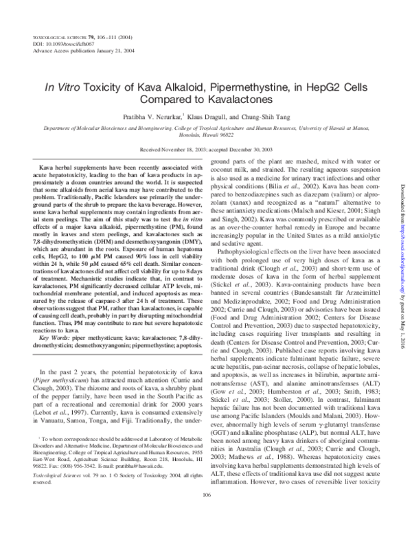 (PDF) In Vitro Toxicity of Kava Alkaloid, Pipermethystine, in HepG2 ...