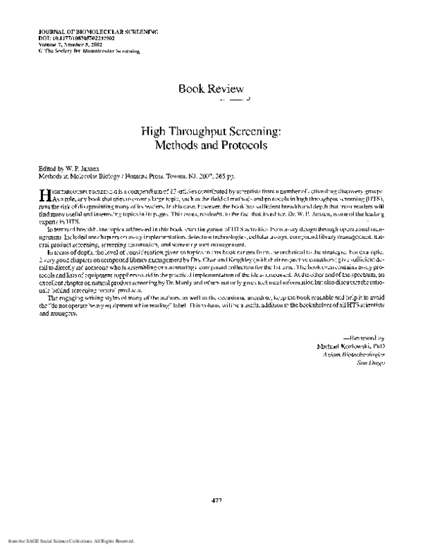 (PDF) High Throughput Screening: Methods and Protocols
