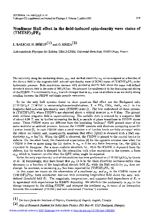 (PDF) Nonlinear Hall effect in the field-induced spin-density wave ...