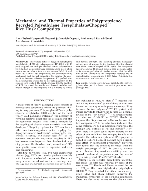 (PDF) Mechanical and Thermal Properties of Polypropylene/Recycled ...