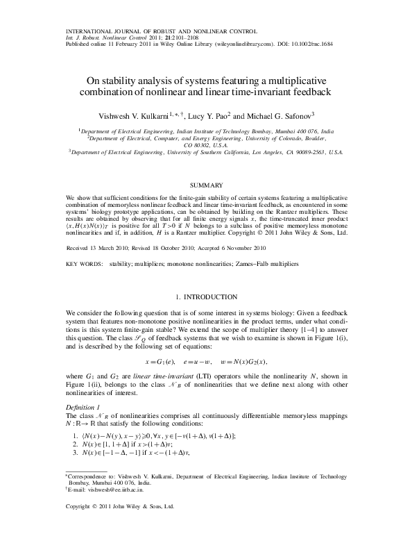 (PDF) On stability analysis of systems featuring a multiplicative ...