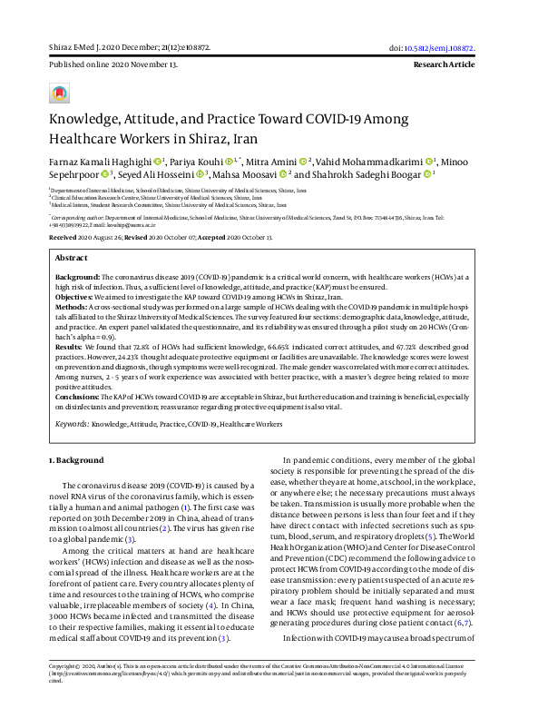 (PDF) Knowledge, Attitude, and Practice Toward COVID-19 Among ...