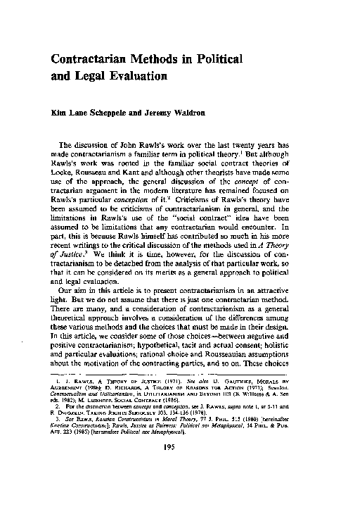 (PDF) Contractarian Methods in Political and Legal Evaluation