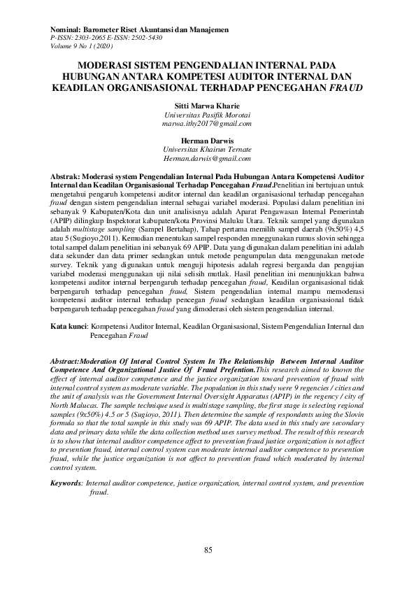 (PDF) Moderation of Internal Control System in the Relationship Between ...