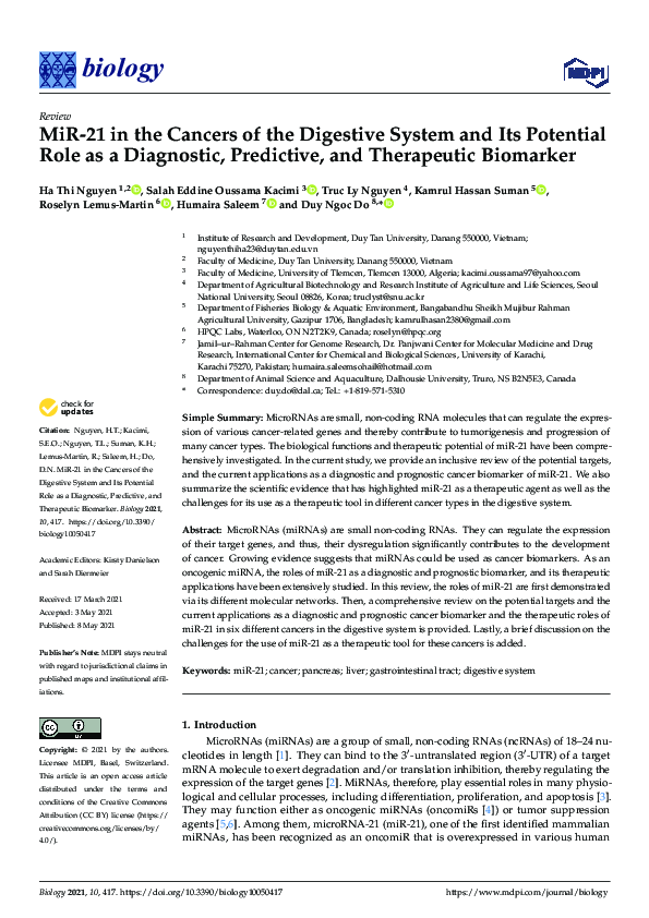 (PDF) MiR-21 in the Cancers of the Digestive System and Its Potential ...