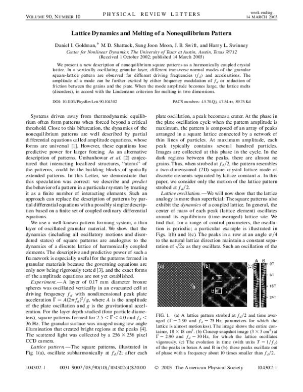 (PDF) Lattice Dynamics and Melting of a Nonequilibrium Pattern