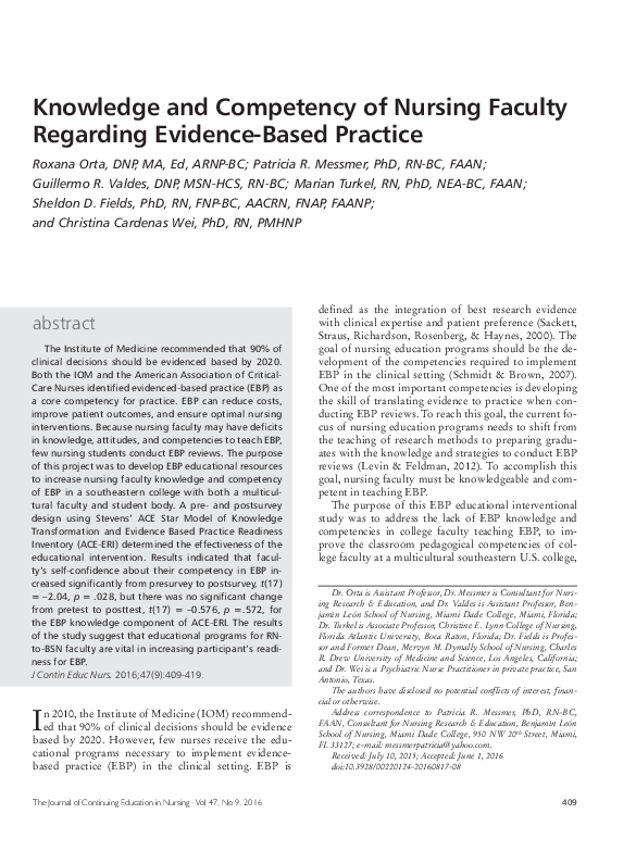 (PDF) Knowledge and Competency of Nursing Faculty Regarding Evidence ...