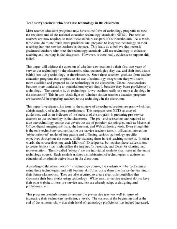 (PDF) Tech savvy teachers who don’t use technology in the classroom