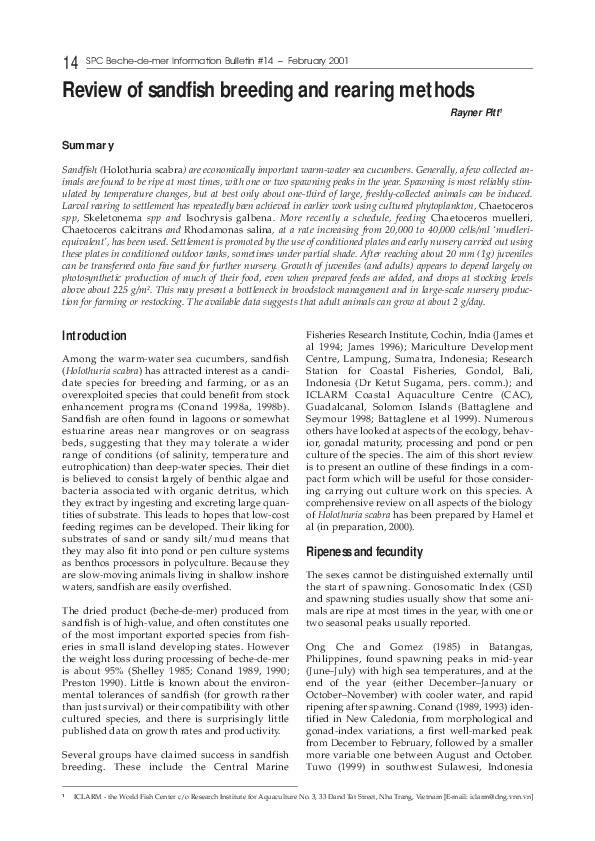 (PDF) Review of sandfish breeding and rearing methods