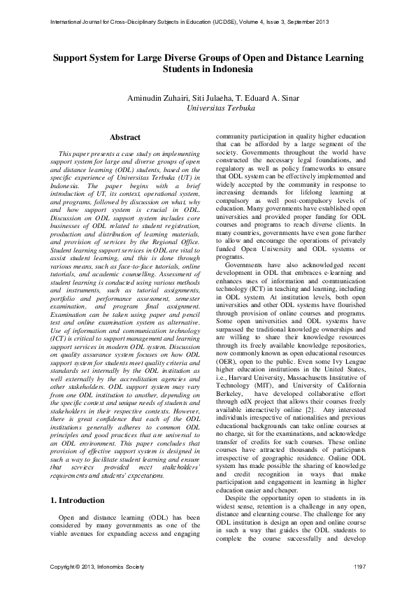 (PDF) Support System for Large Diverse Groups of Open and Distance ...
