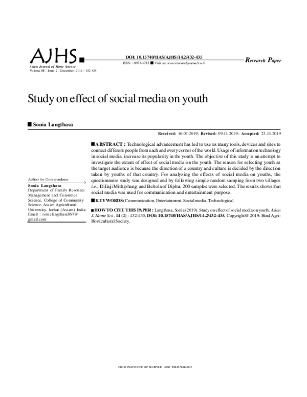 (PDF) Study on effect of social media on youth