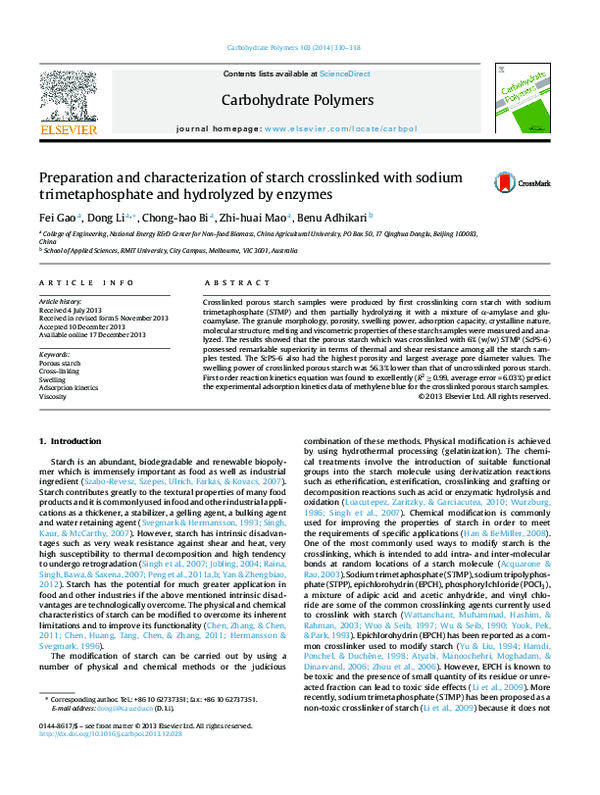 (PDF) Preparation and characterization of starch crosslinked with ...