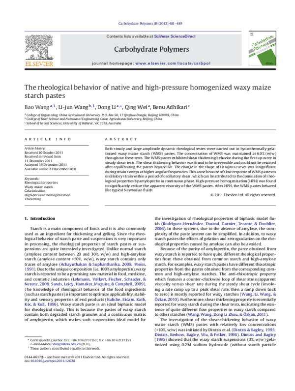 (PDF) The rheological behavior of native and high-pressure homogenized ...