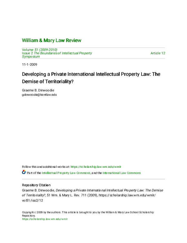 (PDF) Developing a Private International Intellectual Property Law The