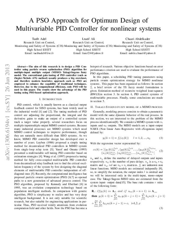 (PDF) A PSO Approach for Optimum Design of Multivariable PID Controller ...