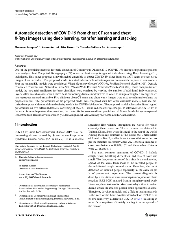 (PDF) Automatic detection of COVID-19 from chest CT scan and chest X ...
