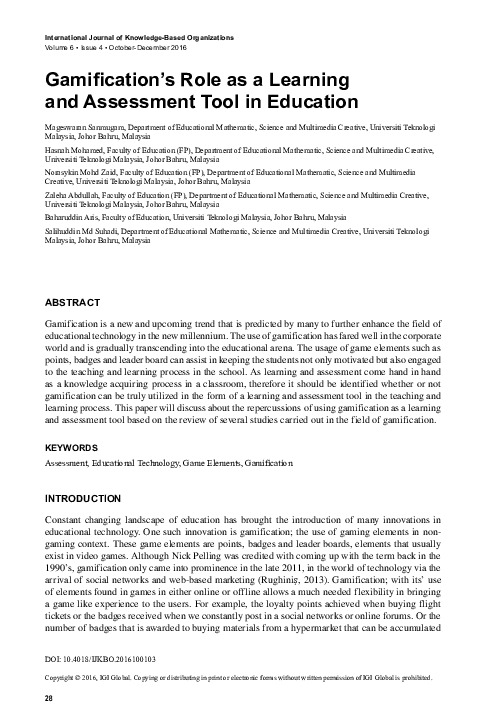 (PDF) Gamification's Role as a Learning and Assessment Tool in Education