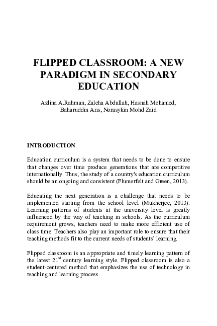 (PDF) Flipped Classroom: A New Paradigm Based On Secondary Education