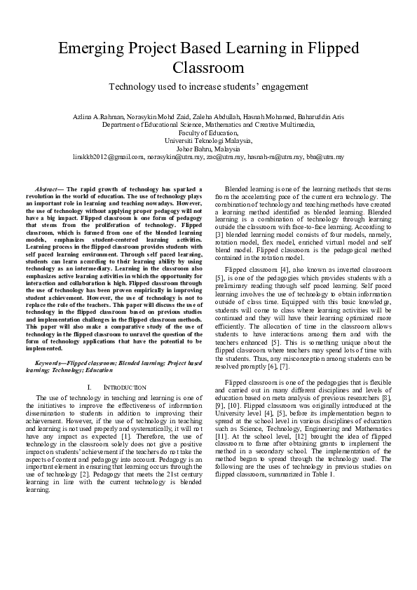 (PDF) Emerging project based learning in flipped classroom: Technology ...