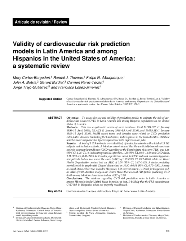 (PDF) Validity of cardiovascular risk prediction models in Latin ...