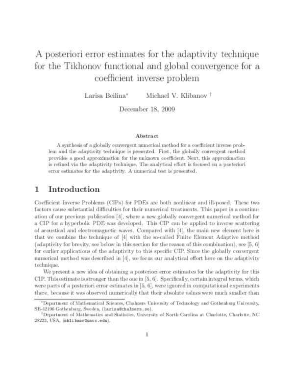 (PDF) A posteriori error estimates for the adaptivity technique for the ...