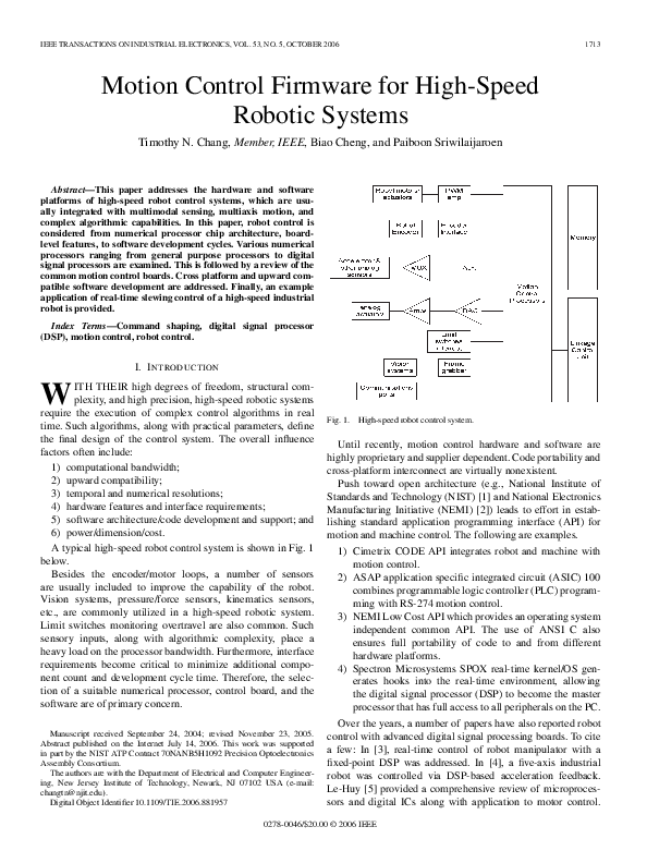 (PDF) Motion Control Firmware for High-Speed Robotic Systems
