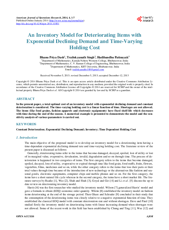 (PDF) An Inventory Model for Deteriorating Items with Exponential ...
