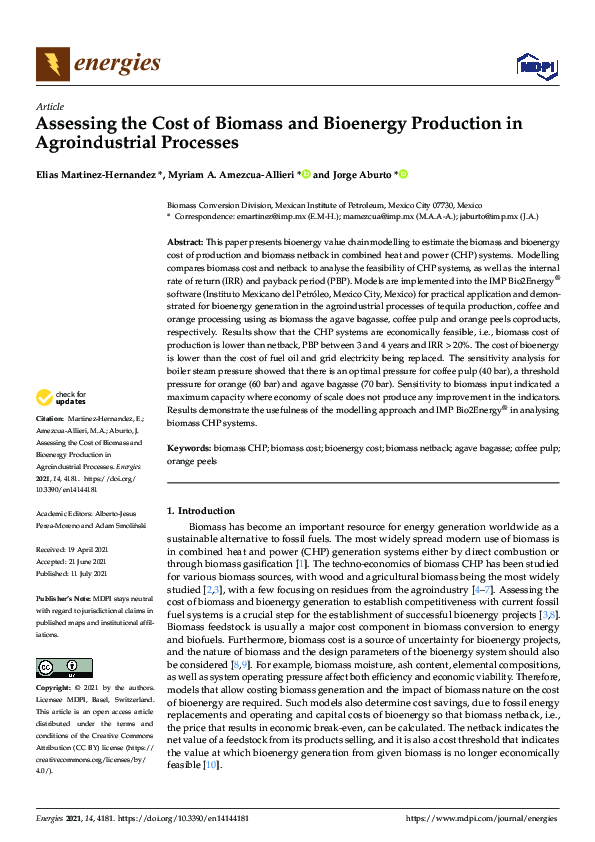 (PDF) Assessing the Cost of Biomass and Bioenergy Production in ...