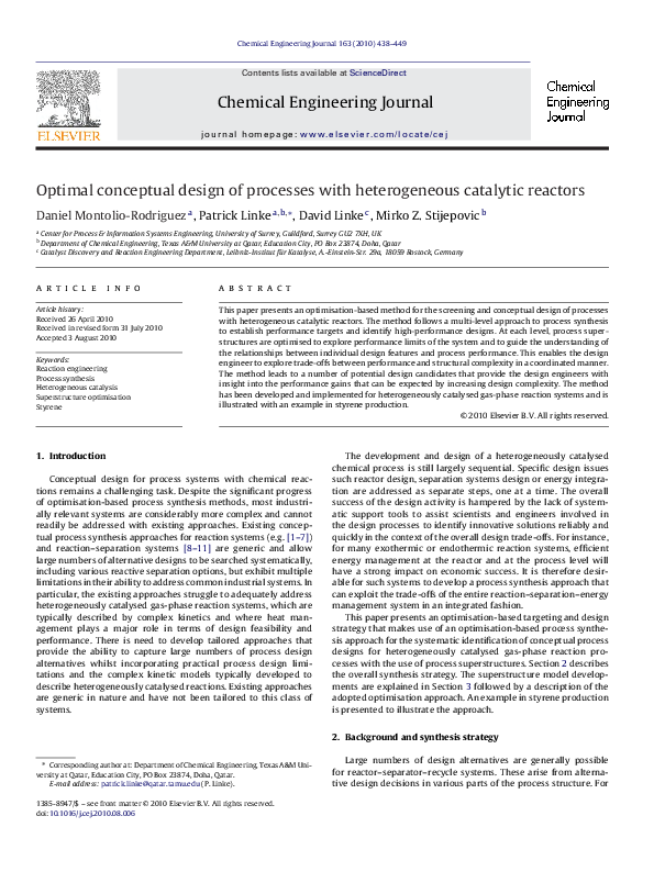 (PDF) Optimal conceptual design of processes with heterogeneous ...