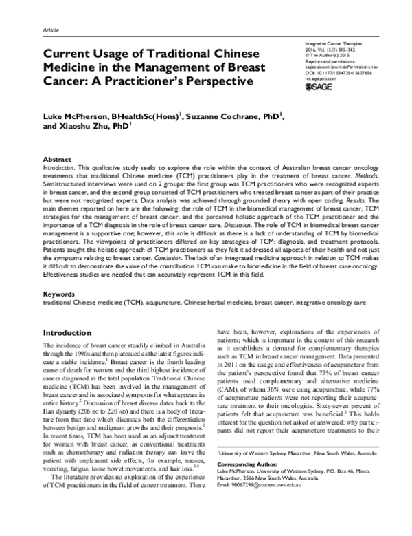 (PDF) Current Usage of Traditional Chinese Medicine in the Management ...