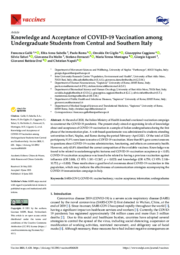 (PDF) Knowledge and Acceptance of COVID-19 Vaccination among ...