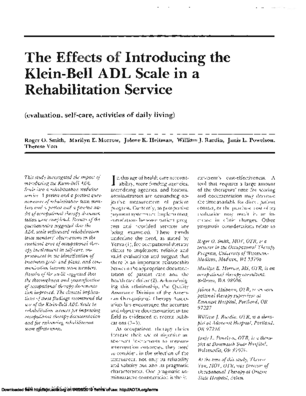 (PDF) The Effects of Introducing the Klein-Bell ADL Scale in a ...