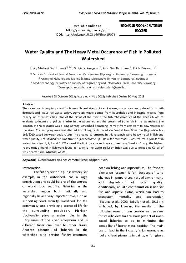 (PDF) Water Quality and The Heavy Metal Occurence of Fish in Polluted ...