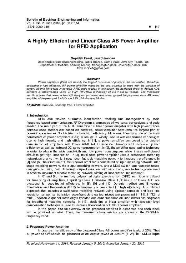(PDF) A Highly Efficient and Linear Class AB Power Amplifier for RFID ...