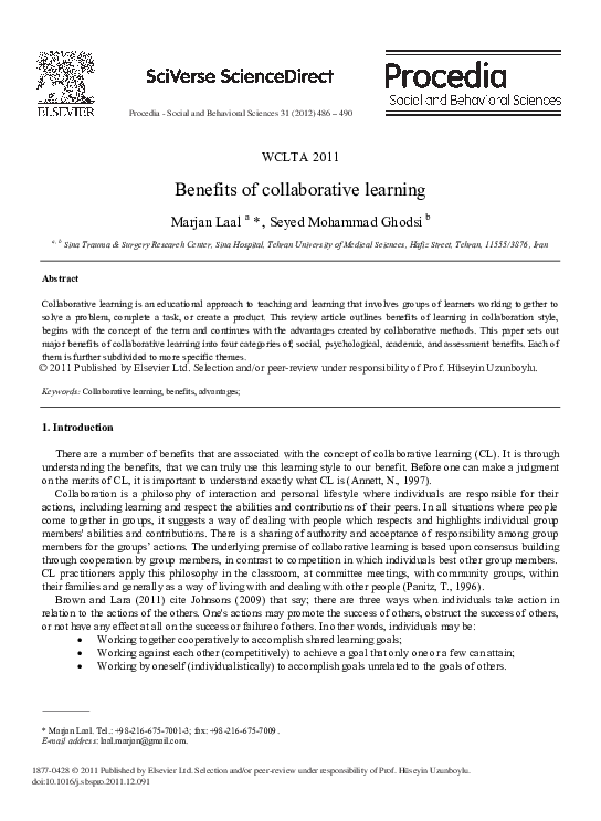 (PDF) Benefits of collaborative learning