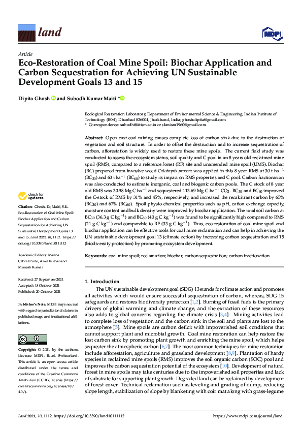 (PDF) Eco-Restoration of Coal Mine Spoil: Biochar Application and ...