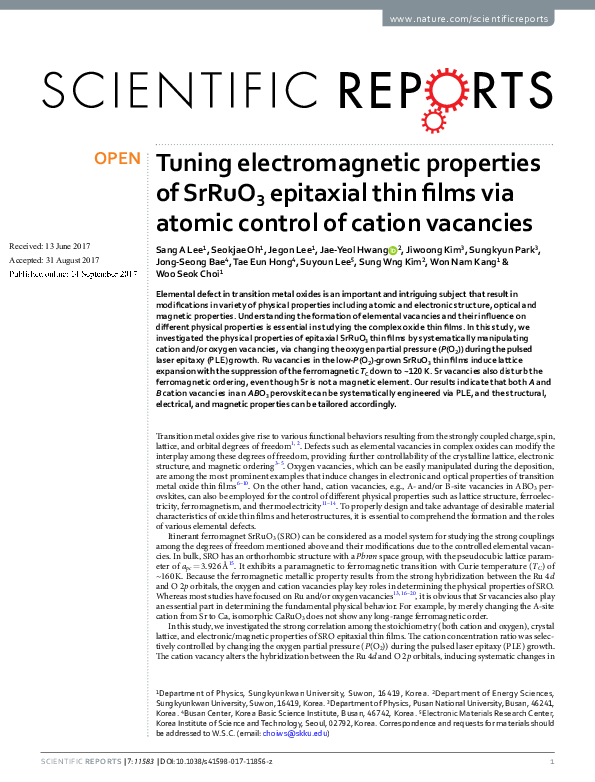 (PDF) Tuning electromagnetic properties of SrRuO3 epitaxial thin films ...