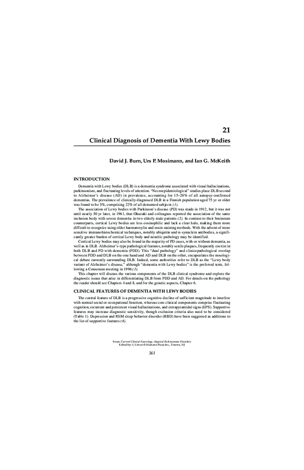 (PDF) Clinical Diagnosis of Dementia With Lewy Bodies