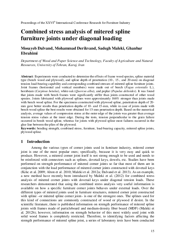 (PDF) Combined stress analysis of mitered spline furniture joints under ...