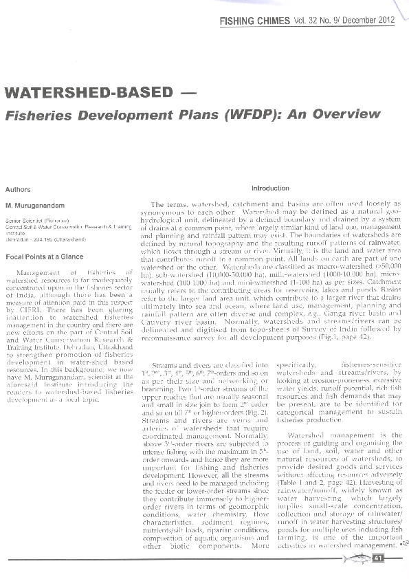 (PDF) Watershed based fisheries development plans (WFDP): an overview