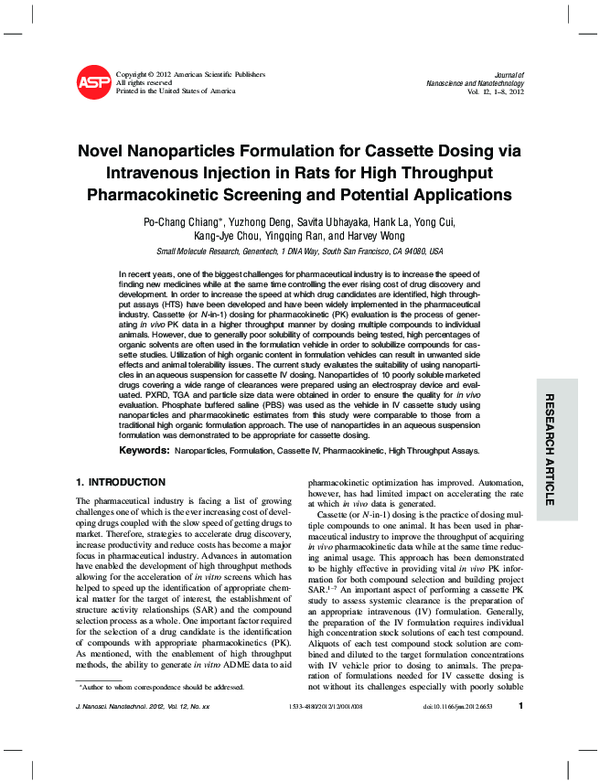 (PDF) Novel Nanoparticles Formulation for Cassette Dosing via ...