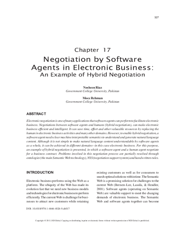 (PDF) Negotiation by Software Agents in Electronic Business