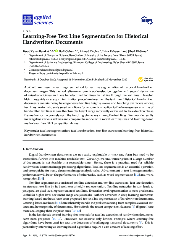 (PDF) Learning-Free Text Line Segmentation for Historical Handwritten ...