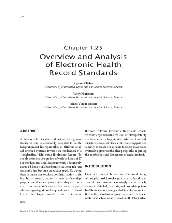 (PDF) Overview and Analysis of Electronic Health Record Standards
