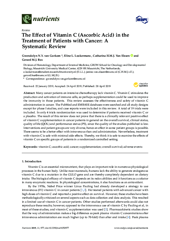 (PDF) The Effect of Vitamin C (Ascorbic Acid) in the Treatment of ...