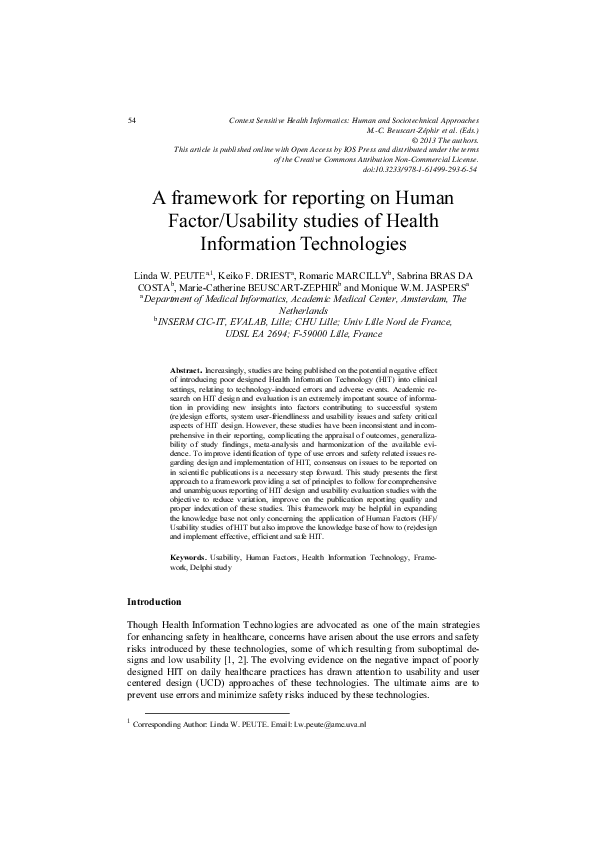 (PDF) A framework for reporting on human factor/usability studies of ...