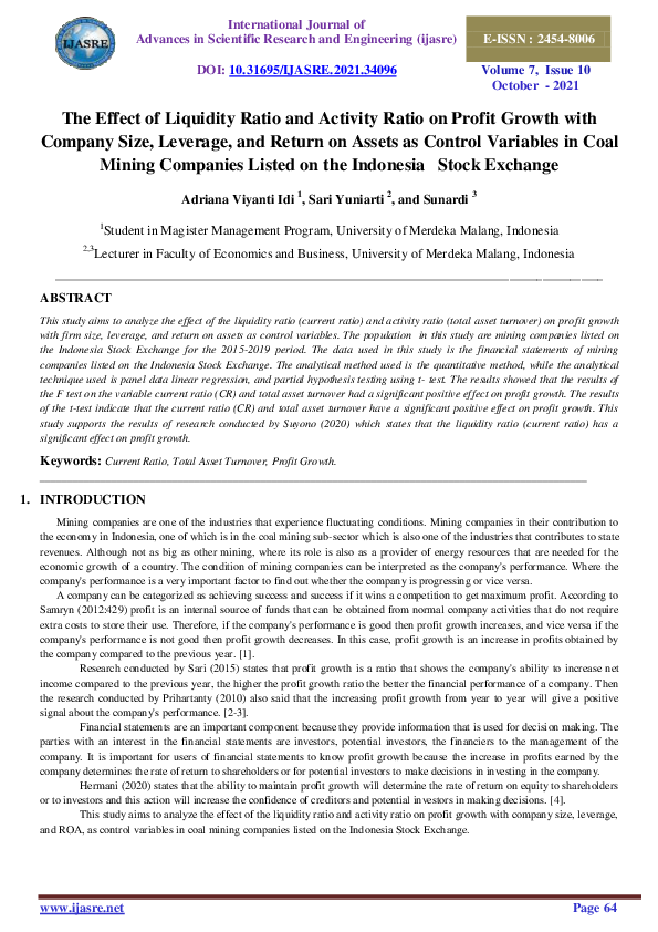 (PDF) The Effect of Liquidity Ratio and Activity Ratio on Profit Growth ...
