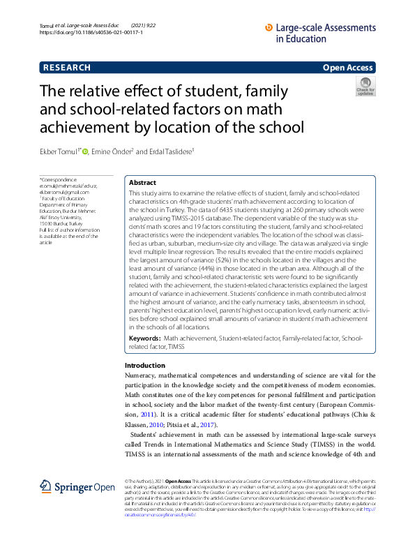 (PDF) The relative effect of student, family and school-related factors ...